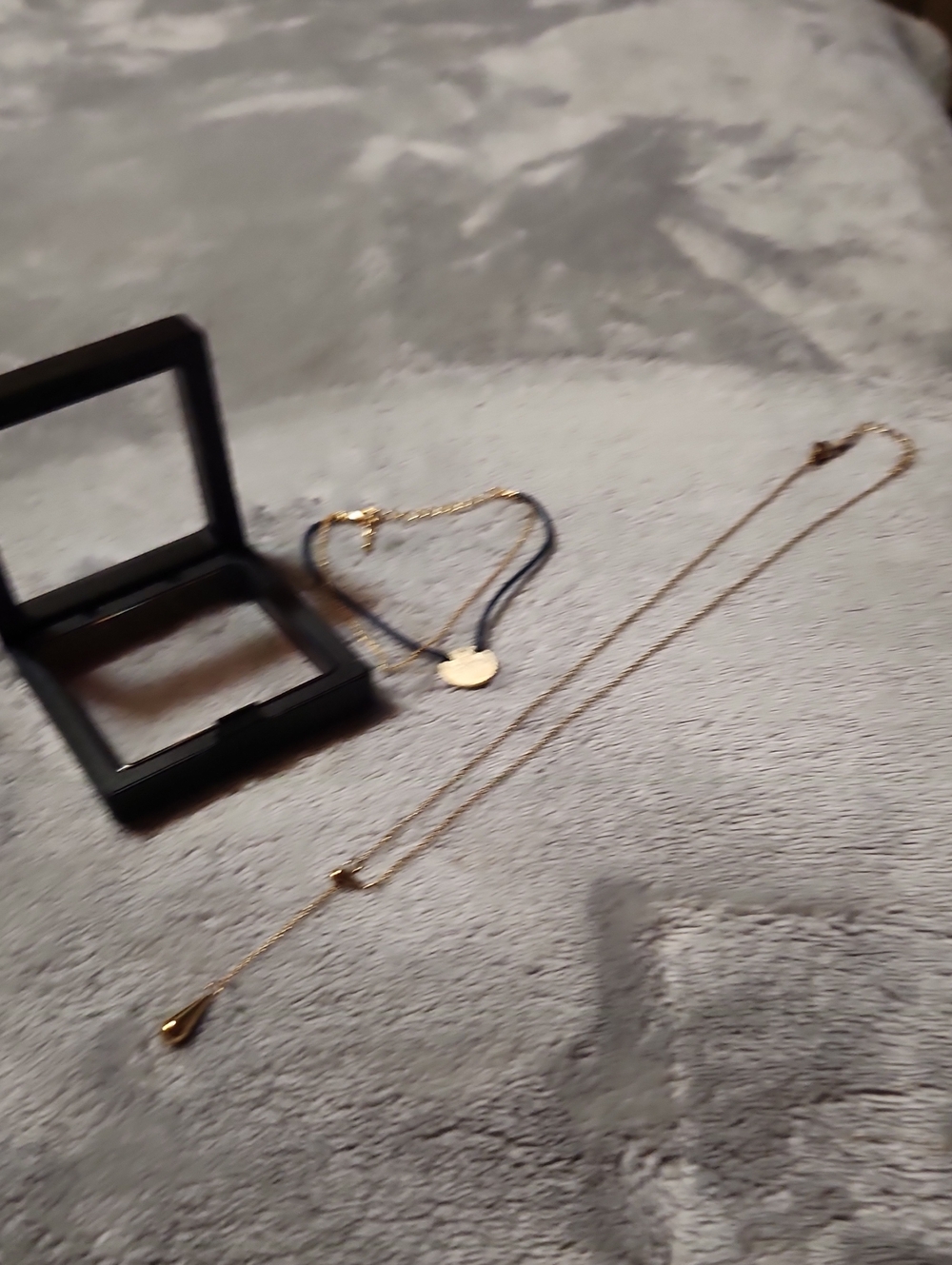 Gold Drop Pendant Slide Necklace with Black Cord Bracelet Set